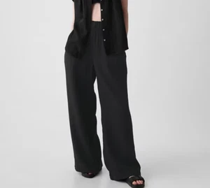 Gap Crinkle Gauze Wide-Leg Pants Womens Black Large TALL Cotton Pull On Summer - Picture 1 of 4