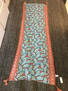 Crown & Ivy 31x76 NWT Orange Aqua Tropical PrintPom Tassel Obong Scarf Shawl - Picture 1 of 3