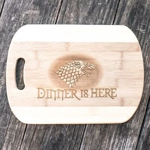 Dinner is Here Cutting Board 14''x9.5''x.5'' Bamboo - Picture 1 of 3
