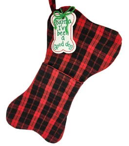 NUEVO PERRO CACHORRO NAVIDAD MEDIAS Nuevo Hueso Presente Santa Mascota Franela Escocesa 1232 - Imagen 1 de 6