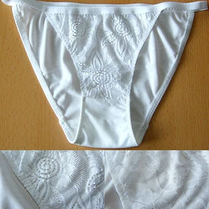 Damen Tanga Slip mit Spitzeneinsatz - weiß - Gr. 36/38 * 40/42 * 44/46 - Picture 1 of 7