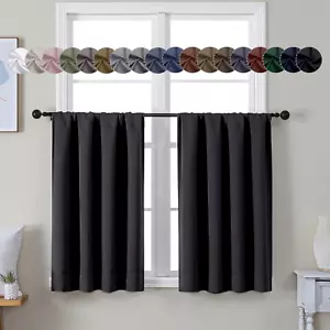 Ava Halloween Black Short 36 Inches Blackout Curtain 2 Panels Set, Half Window R - Picture 1 of 8