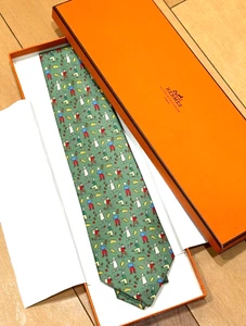 HERMES Neck tie 100% silk Vineyard Pattern France Green Multi-color #y4911 - Picture 1 of 6