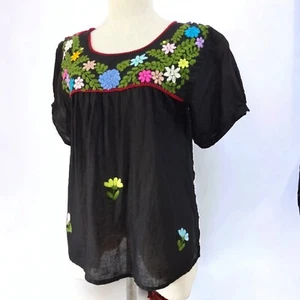 Hand Embroidered Blouse, Mexican-Style Peasant Tops, Oaxacan Cotton Blouse - Picture 1 of 4