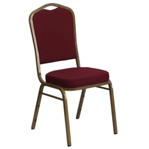 10 PACK Crown Back Stacking Banquet Chair with Burgundy Fabric and Gold Frame - Picture 1 of 9