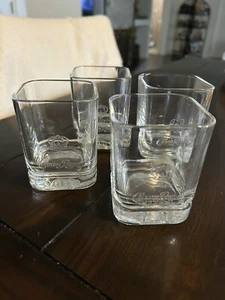 4er Set Vintage Crown Royal Gläser 2000 geprägte quadratische Felsen Lowball Whiskey - Bild 1 von 7