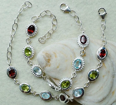 Armband 15 - 21 cm Silber Handarbeit Elegant Modern Blautopas Peridot Schlicht  - Bild 1 von 4