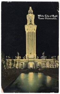DE COLECCIÓN CHICAGO IL POSTAL TORRE DE LA CIUDAD BLANCA POR LA NOCHE 1910 92720 P - Imagen 1 de 2