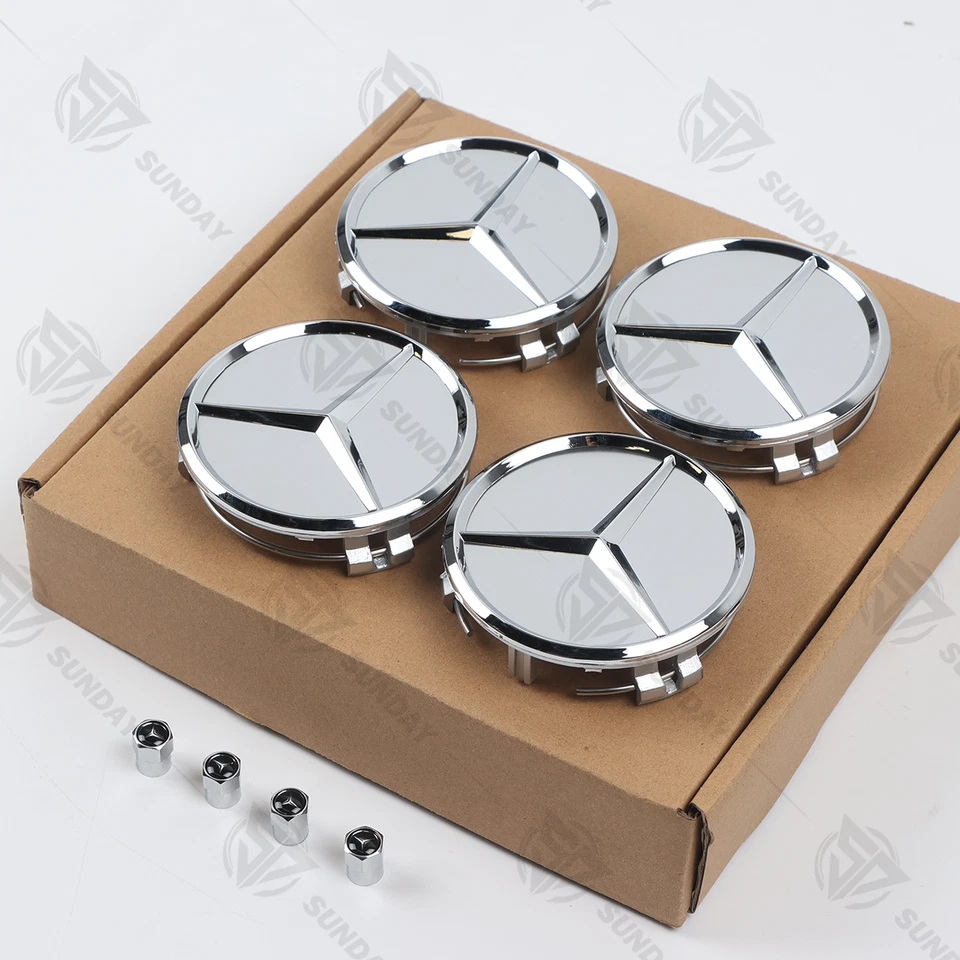 4x Gloss Silver 75mm ABS Wheel Centre Hub Caps For AMG A B C E S M Class CLA - Image 1 of 4