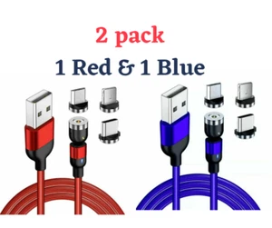 Magnetic Phone USB Charger Cord Compatible with Micro USB, Type C-2 pack(6ft) - Picture 1 of 10