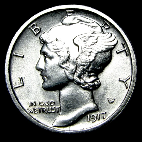 1917-D Mercury Dime Silver ---- Gem BU+ FB Coin ---- #GG071 Cover
