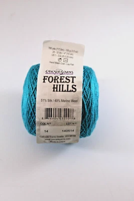 Cascade Yarns Forest Hills 51% Silk 49% Merino Wool #14 "Viridian Green" Teal - Изображение 1 из 4