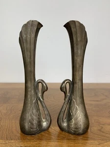 Pair Swan Silver Plated Vases E.P. Zinc International Silver Vtg USA Art Deco - Picture 1 of 12