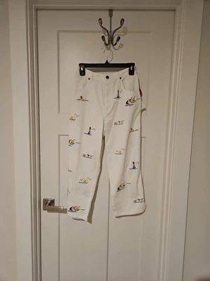 Womens White Quaker Factory Embroidered Nautical Design Capri Pants Sz S NWT - Image 1 of 4