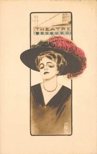 Edwardian Woman Hat "Theatre" c1910s Hand-Colored Art Vintage Postcard - Picture 1 of 1