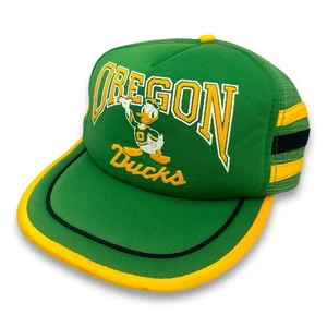 Vintage Oregon Ducks Mesh Puff Print Adjustable Snapback Cap Stripes Green - Picture 1 of 11