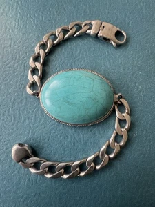 Antique 1940 Navajo .925 Sterling Silver & Turquoise Medallion Bracelet 38.8gr. - Picture 1 of 11