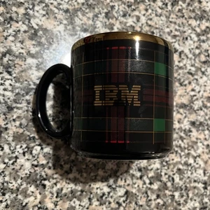 IBM schwarz kariert mit Goldrand Keramik Kaffeebecher selten - Bild 1 von 5