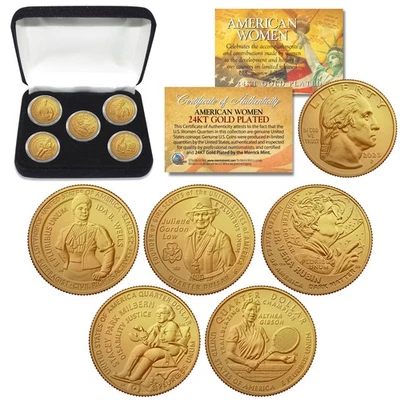 2025 24K GOLD AMERICAN WOMEN Quarters US Mint 5-Coin Full Set in Capsules w/ Box - Image 1 of 3