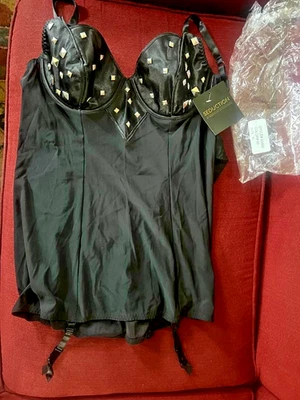 VINTAGE  Fredericks of Hollywood Studded Garter Corset Rocky Horror Black  XL - Image 1 of 4