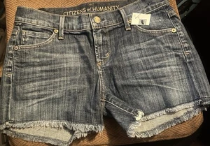Pantalones Cortos de Jean Citizens Of Humanity Azul Dobladillo Crudo Talla 24 - Nuevos - Imagen 1 de 4