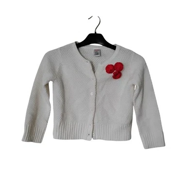 Gymboree Girls White Knit Cardigan Sweater Red Flower Applique Button Up Holiday - Image 1 of 3