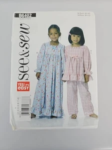 See & Sew B6402 Mädchen Pyjama & Nachthemd Schnittmuster Größen 2-8 Leicht zu nähen Ungeschnitten - Bild 1 von 2