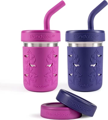 Pandaloo® tazas de batido para niños - vaso de acero inoxidable para niños pequeños con pajita, S Foto 1 de 4