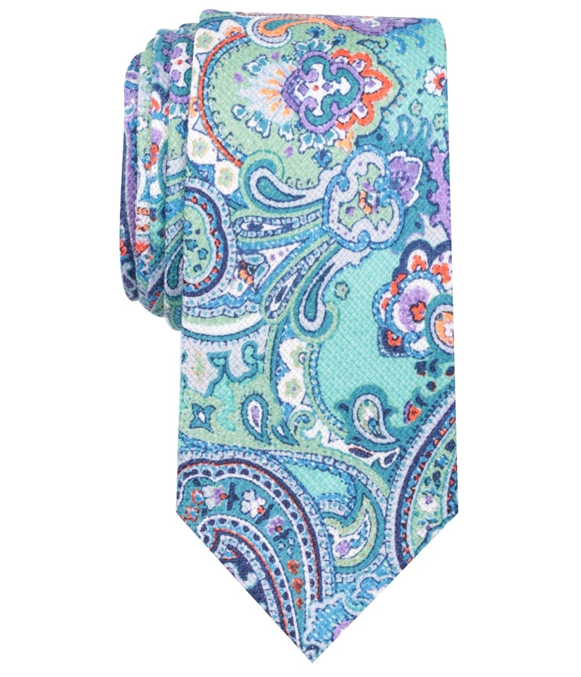 Tallia Mens Magnus Paisley Slim Self-tied Necktie, Green, One Size - Image 1 of 1