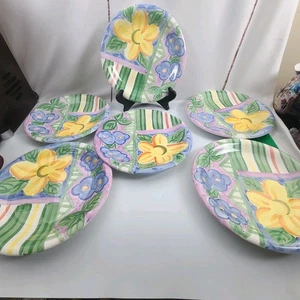 Salute Ceramics Dinner Plates Spring Vibrant Colors Retired 10-1/2” SET OF 6 - Picture 1 of 6