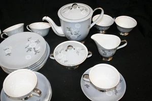Seyei Fine China Starlite Tea / Luncheon Set for Six Hand Painted Platinum Trim - Foto 1 di 11