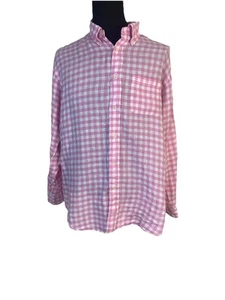 Brooks Brothers Camicia Uomo XL Madison Fit Rosa Gingham Check 100% Lino - Foto 1 di 12