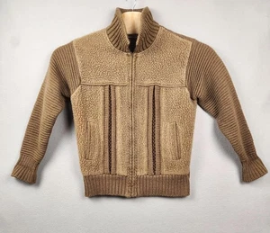 VINTAGE Emerald Sweater Mens Small Brown Zip Cardigan Sherpa Fleece Lined 80s - Picture 1 of 8
