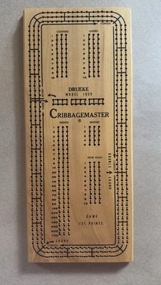 Drueke Cribbagemaster VTG Wood Cribbage Board Model 1950 Once Around 3 Tracks - Image 1 of 4