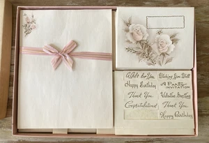 Papel de nota vintage estacionario Twilight Rose subtítulos engomados rosa marrón años 50 - Imagen 1 de 16