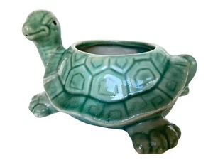 Vintage Ceramic Turtle Planter Succulent Planter 6” X 4.5” Jade Green - Picture 1 of 8