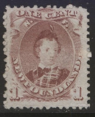 NEWFOUNDLAND 32A 1871 1c BROWN VIOLET PRINCE OF WALES SECOND CENTS UNUSED CV$180 - Image 1 of 2