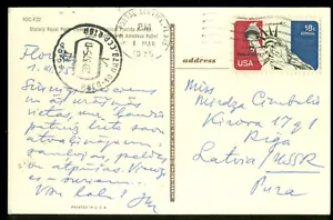 USA USPS FL 1975 TYPICAL PALMS AVENUE FLORIDA POSTAL CARD to SOVIET LATVIA - Picture 1 of 2