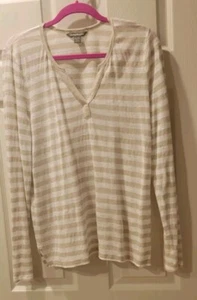 Top Tommy Bahama Manga Larga Beige Rayas XL Lino Ligero - Imagen 1 de 8