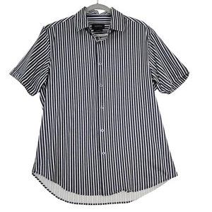 BUGATCHI Shirt Men's Large Comfort Stretch Short Sleeve Button Down Stripped Top - Picture 1 of 14