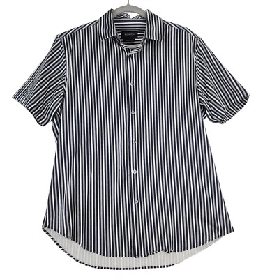 BUGATCHI Shirt Men's Large Comfort Stretch Short Sleeve Button Down Stripped Top - Image 1 of 4