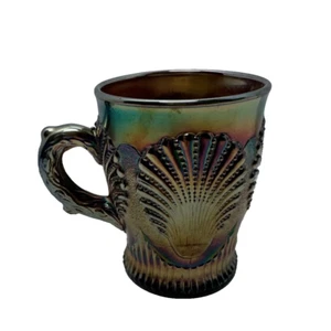 Rare Awesome Antique HOREHOUND Dugan Carnival Glass Beaded Shell Pattern Mug - Picture 1 of 11