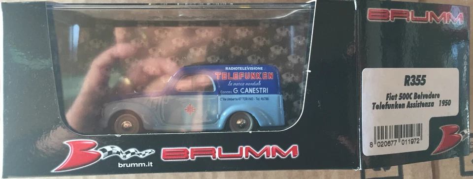 DIE CAST BRUMM "FIAT 500C BELVEDERE TELEFUNKEN ASSISTENZA - 1950" R355 1/43 - Immagine 1 di 1