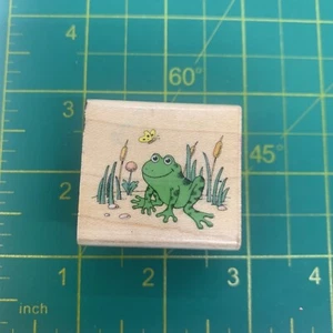 1990 Hero Arts B222 Friendly Frog Wood Mounted Rubber Stamp - Picture 1 of 6