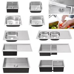 Kitchen Sink Bowl Reversible Stainless Steel Drainer Waste Handmade Inset Basin - Picture 1 of 33