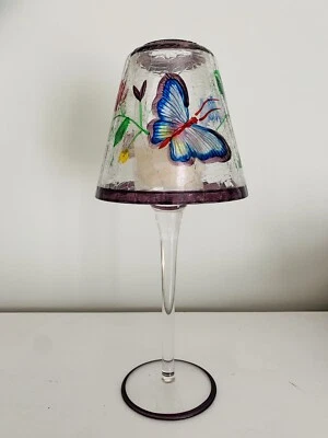 Juego de 2 velas Yankee sombra mariposa floral craquelado vidrio púrpura pintado a mano Foto 1 de 2