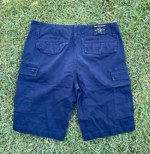 True Religion Shorts Mens 33 Blue Cargo Causal Camp Flat Front Hidden Button - Picture 1 of 9