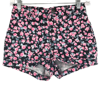 Pantalones Cortos H&M Divididos Para Mujer 4 (25x2) Negro Rosa Elástico Algodón Floral 2 Bolsillos Foto 1 de 4