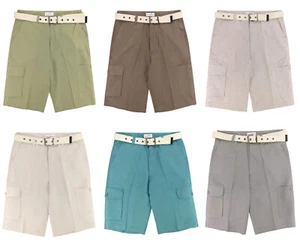 CONCITOR Men’s Linen Cargo Shorts Flat Front Solid Color Short with Men's Belt - Picture 1 of 6