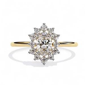 Oval Lab Grown Diamond Flower Halo Ring | Elegant Flower Inspired Bridal Jewelry - Picture 1 of 9